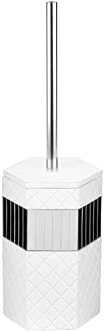 Creative Scents Quilted Mirror Toilet Brush Set - White with Holder