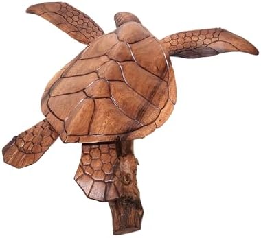 WorldBazzar Hand Carved Wood Turtle Coral Statue Brown