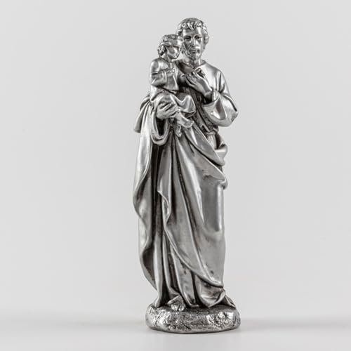 St Joseph and Baby Jesus Statue 7 Inch Silver
