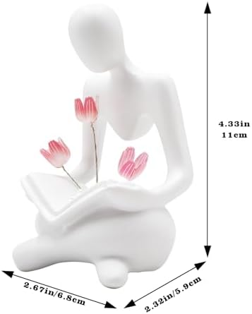 Reading Women Statue with Tulip Lamp Modern Thinker Sculpture Abstract Art Figurine