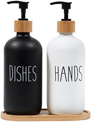 Funly mee 2 Pack Glass Soap Dispenser Set with Wood Tray