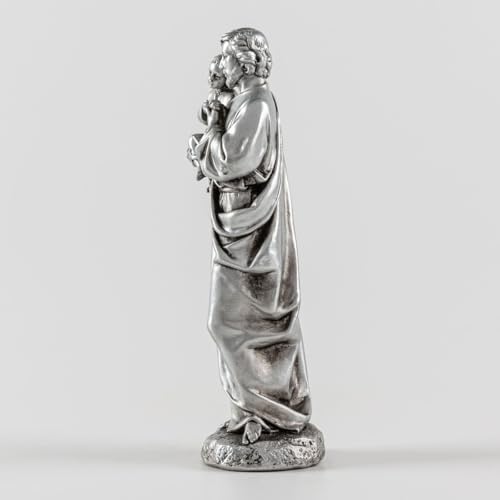 St Joseph and Baby Jesus Statue 7 Inch Silver