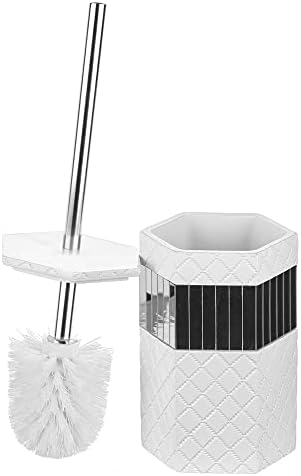 Creative Scents Quilted Mirror Toilet Brush Set - White with Holder