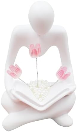 Reading Women Statue with Tulip Lamp Modern Thinker Sculpture Abstract Art Figurine