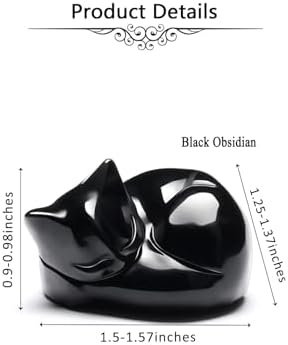 Jovivi Polished Black Obsidian Sleeping Cat Figurine 16 Inch Handmade Crystal Kitten Statue