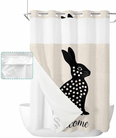 Anzona No Hook Shower Curtain Set 48x72 Inch Black White Dots Waterproof Liner