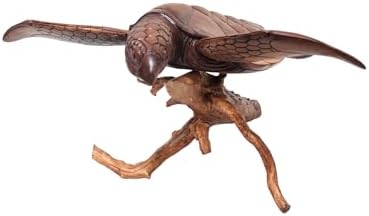 WorldBazzar Hand Carved Wood Turtle Coral Statue Brown