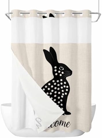 Anzona No Hook Shower Curtain Set 48x72 Inch Black White Dots Waterproof Liner