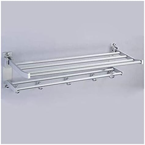 ALDEPO 40cm Aluminum Towel Rack with 5 Hooks and Double Shelf