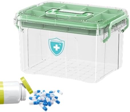 Household Medicine Organizer with Clear Layers and Secure Lid 1