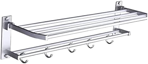 ALDEPO 40cm Aluminum Towel Rack with 5 Hooks and Double Shelf