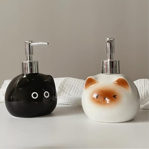 Ceramic Cat Soap Dispenser with Stainless Steel Pump 15 oz Refillable