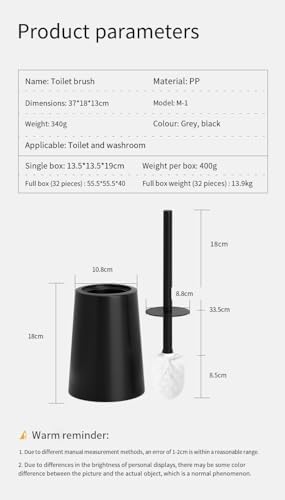 Detachable Toilet Brush with Holder - Black and Grey