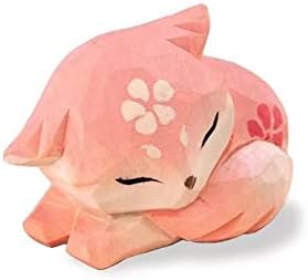 Pink Handmade Wooden Fox Statue Sculpture