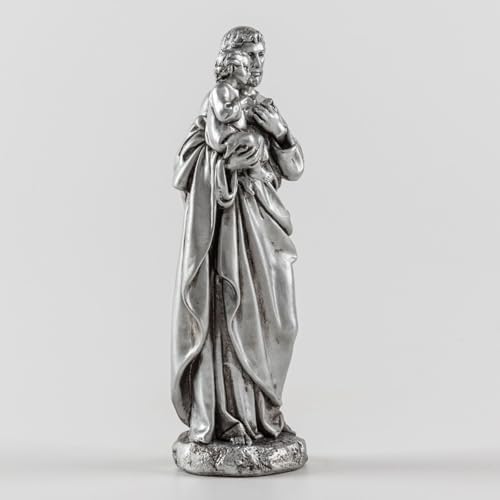 St Joseph and Baby Jesus Statue 7 Inch Silver