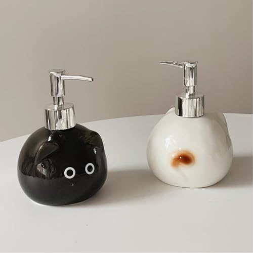 Ceramic Cat Soap Dispenser with Stainless Steel Pump 15 oz Refillable