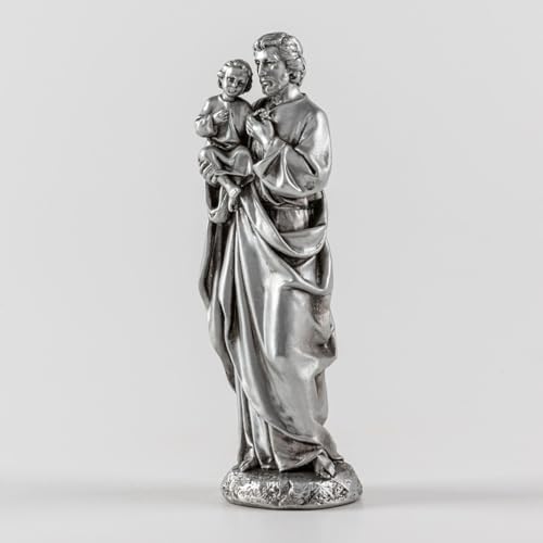 St Joseph and Baby Jesus Statue 7 Inch Silver