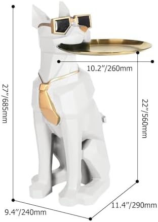 Homary Modern Resin Dog Sculpture with Movable Tray