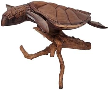WorldBazzar Hand Carved Wood Turtle Coral Statue Brown