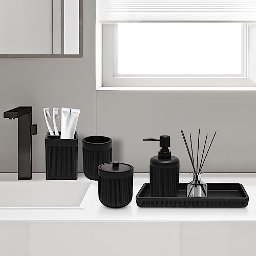 XLHOMO 5 Pc Resin Matte Black Bathroom Accessories Set