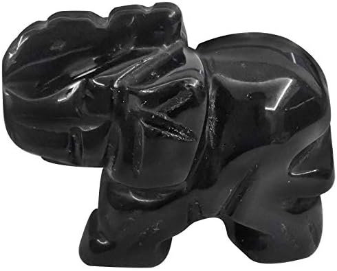 Loveliome Small Handcarved Elephant Crystal Statue 15 Inches Black Obsidian