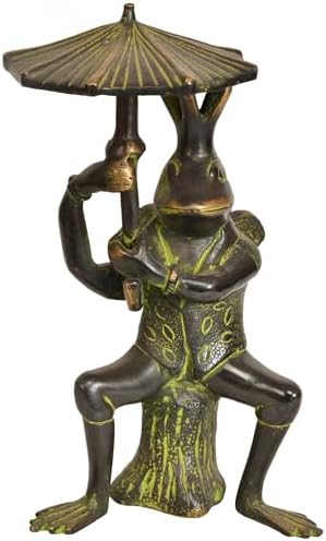 Exotic India Frog Brass Statue with Umbrella 1