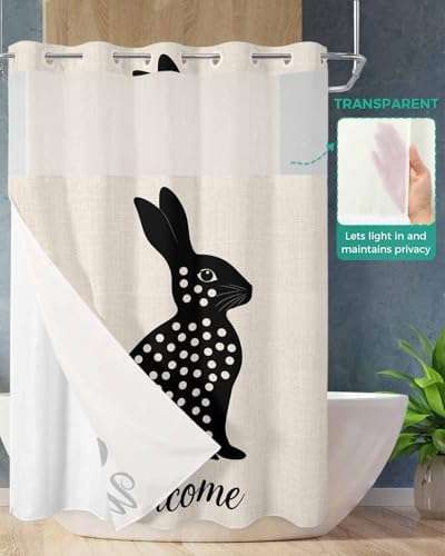 Anzona No Hook Shower Curtain Set 48x72 Inch Black White Dots Waterproof Liner
