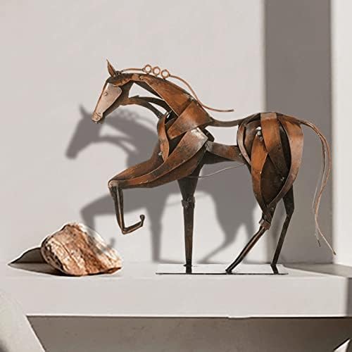 SunBlogs Art Metal Horse Statue Decor Brown