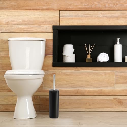 EVIDECO Square Metal Toilet Brush with Holder - Black