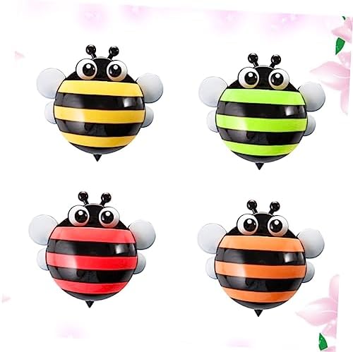 Luxshiny 4PCS Cartoon Honeybee Toothbrush Holder Wall Mount