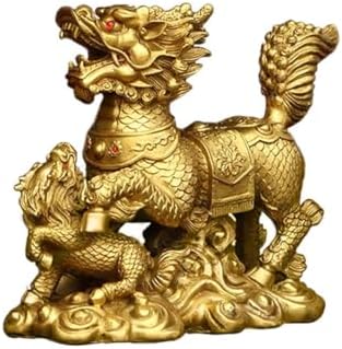 Julrybox Brass Qilin Fengshui Statue Home Office Decor