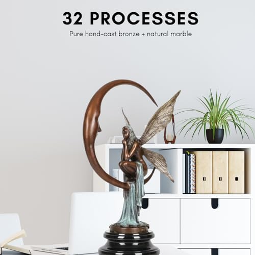 Bronze Fairy on Crescent Moon Sculpture - 157 Tall Art Decor