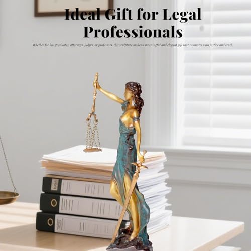 R REALONG Bronze Blind Justice Statue 11 Law Figure Office Desk Sculpture