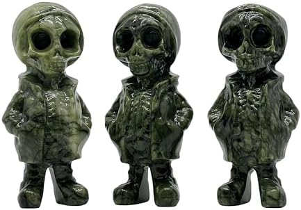Natural Serpentine Halloween Skull Stone Figurine