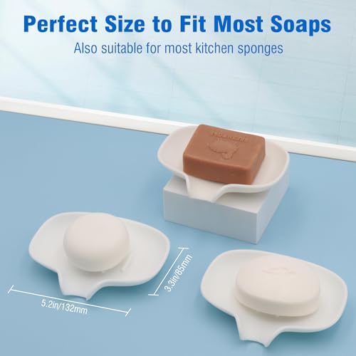 3 Pack Soap Bar Holder Quick Drainage Silicone Dishwasher Safe White