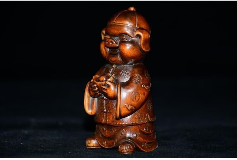 LimpaC Handmade Boxwood Pig Statue Decor