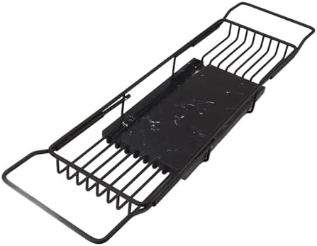 Fafeicy Metal Marble Bathtub Tray with Anti-Slip Retractable Shelves