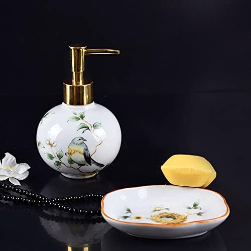 SAFWE Crack Ceramic Hand Soap Dispenser Set with Flower Bird Design