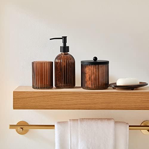 4PCS Heavy Duty Decorative Glass Bathroom Set - Brown