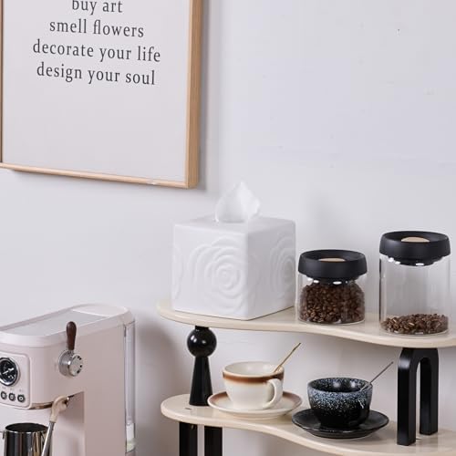 EtooCafe White Ceramic Rose Tissue Box Cover