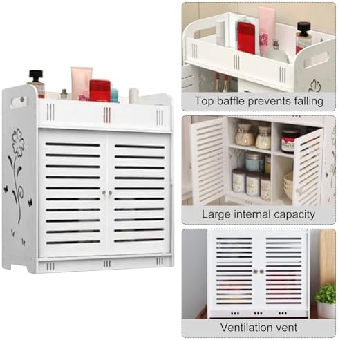 Bathroom Wall Cabinet with Multi-Grid Tiers and Hollow Flower Design