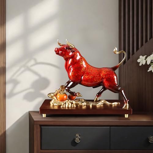 Brass Charging Bull Statue - Red Gold Home Decor Sculpture