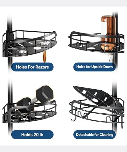 EUHOME Corner Shower Caddy Tension Pole 4-Tier Organizer