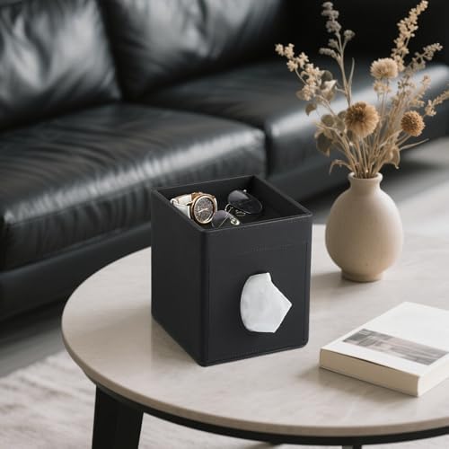 Black PU Leather Tissue Box Cover Holder