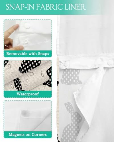 Anzona No Hook Easter Rabbit Shower Curtain Set