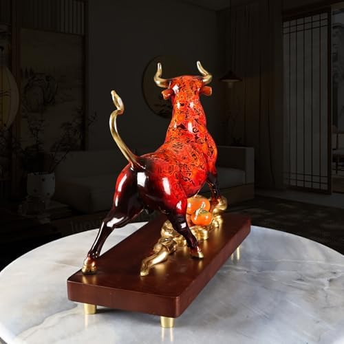 Brass Charging Bull Statue - Red Gold Home Decor Sculpture