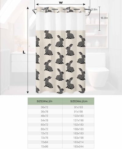 Anzona No Hook Easter Rabbit Shower Curtain Set