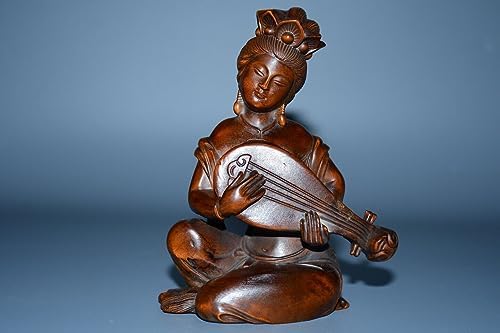 Handcrafted Boxwood Lute Player Meditating Figurine