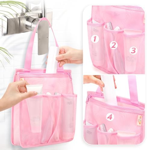 Famichan Mesh Shower Caddy Portable Pink