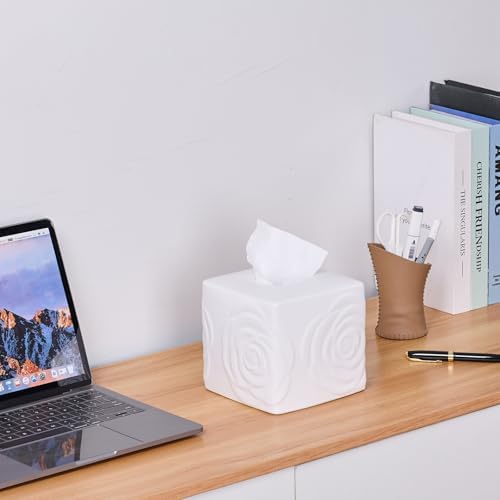 EtooCafe White Ceramic Rose Tissue Box Cover